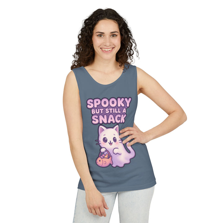 Spooky Snack Unisex Tank Top, Cute Cat Shirt, Halloween Apparel, Casual Wear, Gift for Cat Lovers, Summer Style