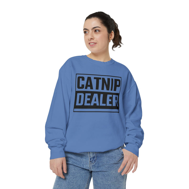 Catnip Dealer Sweatshirt Featuring a Bold and Humorous Black and White Typographic Design for Cat Lovers and Pet Owners Perfect Gift for Cat Parents Unisex Sweater for Every Season