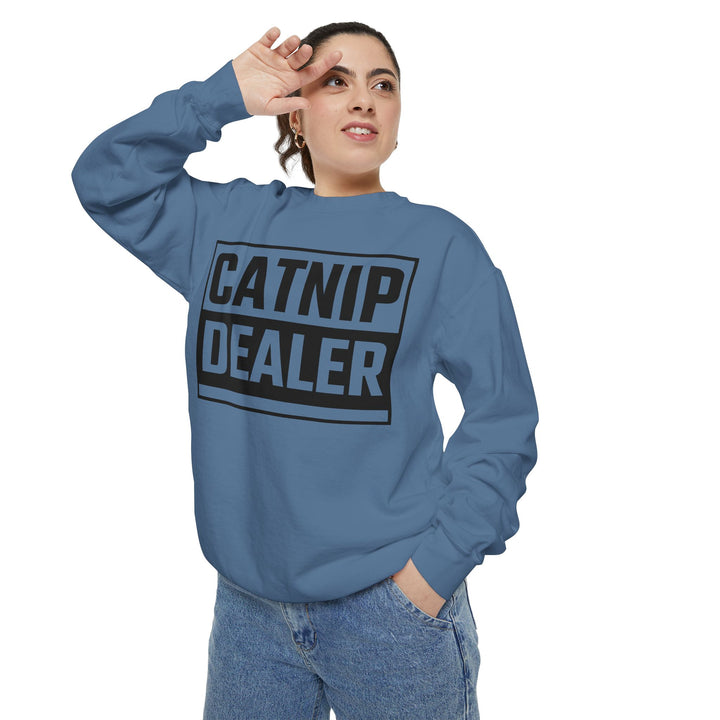 Catnip Dealer Sweatshirt Featuring a Bold and Humorous Black and White Typographic Design for Cat Lovers and Pet Owners Perfect Gift for Cat Parents Unisex Sweater for Every Season