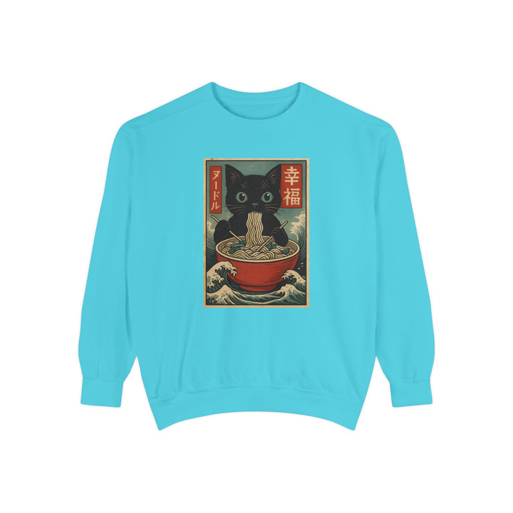 Japanese-Inspired Cat Sweatshirt Featuring a Black Cat Eating Ramen in a Classic Ukiyo-e Woodblock Art Style Cozy Unisex Sweater Cute Gift for Cat Lovers Casual Lounge Wear Perfect for Fall