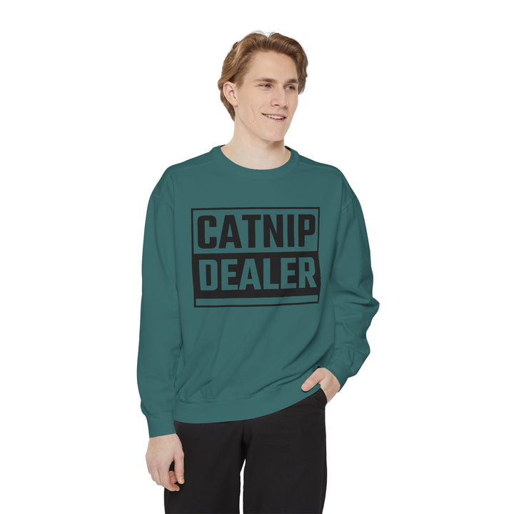 Catnip Dealer Sweatshirt Featuring a Bold and Humorous Black and White Typographic Design for Cat Lovers and Pet Owners Perfect Gift for Cat Parents Unisex Sweater for Every Season