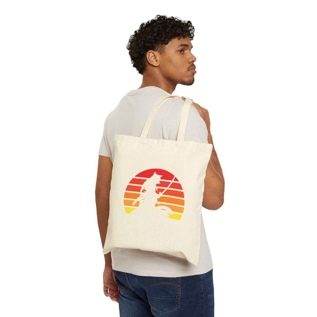 Retro Sunset Wolf Tote Bag, Eco-Friendly Shopping Bag, Gift for Animal Lovers, Beach Bag, Canvas Grocery Tote
