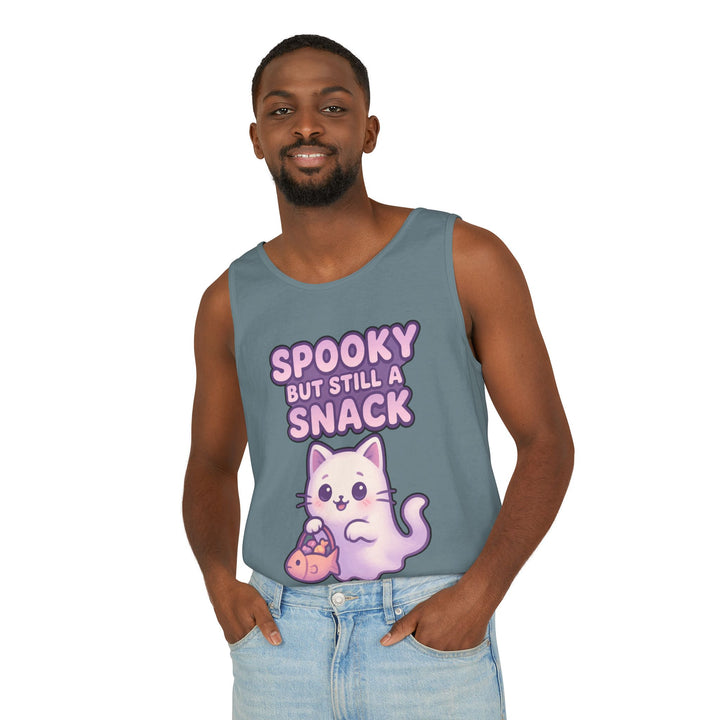 Spooky Snack Unisex Tank Top, Cute Cat Shirt, Halloween Apparel, Casual Wear, Gift for Cat Lovers, Summer Style