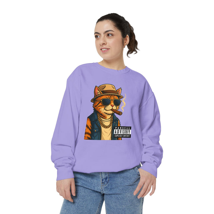 Cool Cat Vintage Sweatshirt with a Black Cat Eating Ramen in a Japanese Ukiyo-e Woodblock Art Style