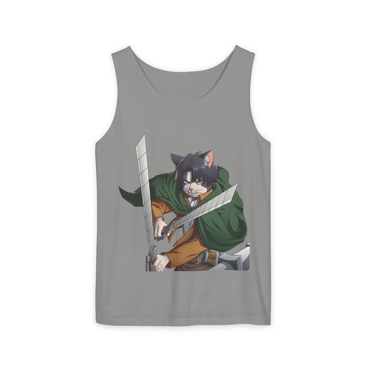 Anime Cat Warrior Tank Top, Unisex Graphic Tee, Cute Anime Apparel, Summer Fashion, Gift for Anime Fans