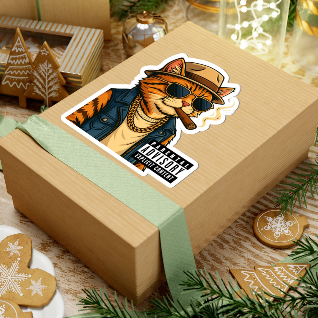 Cool Cat Kiss-Cut Stickers | Funky Cat Art for Laptop, Water Bottle, Notebooks, Parental Advisory Fun