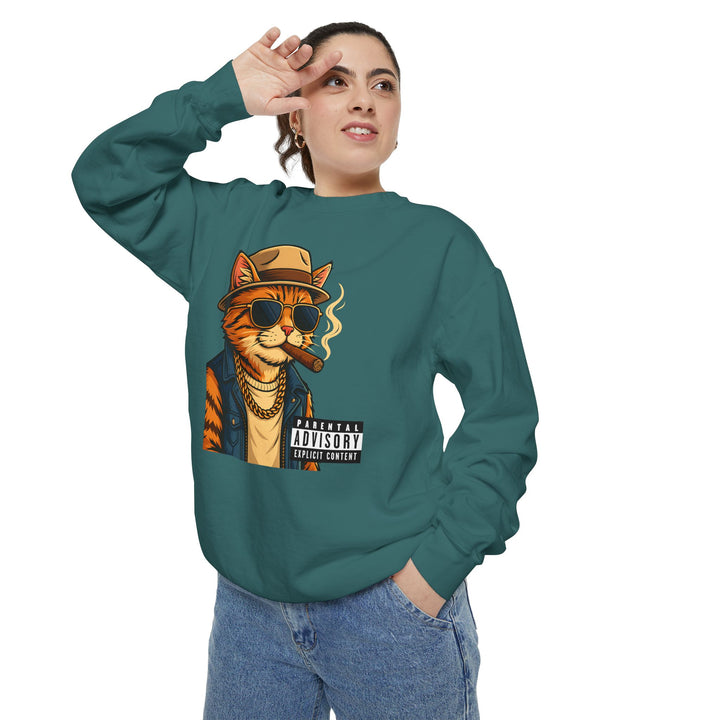 Cool Cat Vintage Sweatshirt with a Black Cat Eating Ramen in a Japanese Ukiyo-e Woodblock Art Style