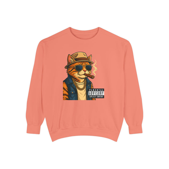 Cool Cat Vintage Sweatshirt with a Black Cat Eating Ramen in a Japanese Ukiyo-e Woodblock Art Style