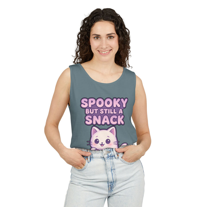 Spooky Snack Unisex Tank Top, Cute Cat Shirt, Halloween Apparel, Casual Wear, Gift for Cat Lovers, Summer Style