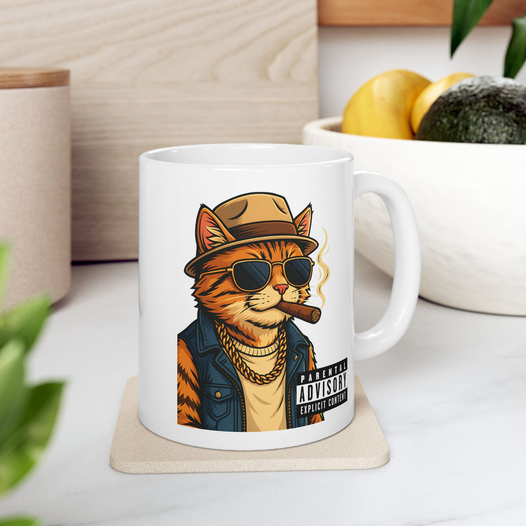 Cool Cat Ceramic Mug - Quirky Animal Lover Gift, Coffee Mug, Fun Tea Cup, Unique Kitchen Decor, Gift for Cat Owners