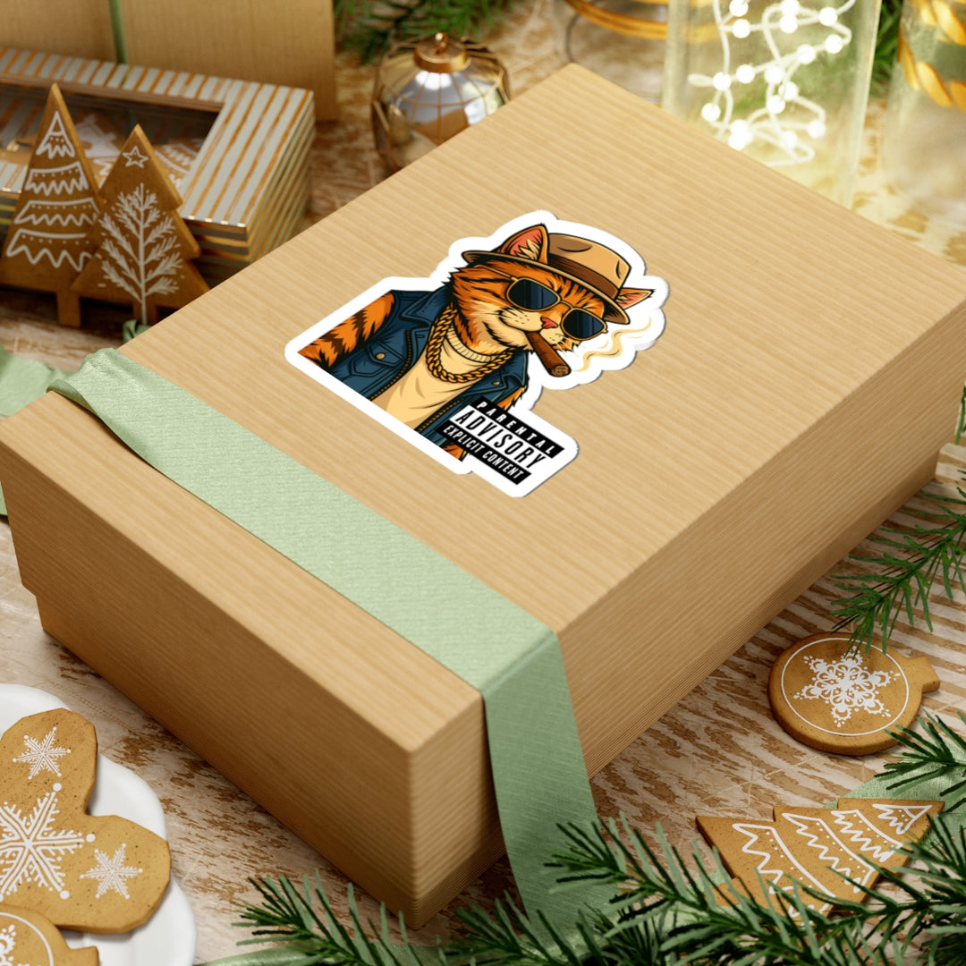 Cool Cat Kiss-Cut Stickers | Funky Cat Art for Laptop, Water Bottle, Notebooks, Parental Advisory Fun