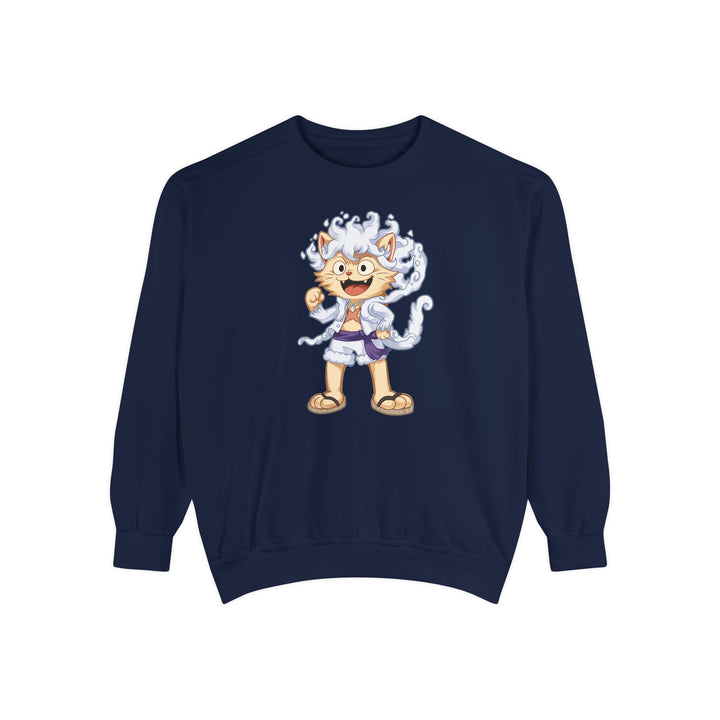 Cute Cat Character Sweatshirt Featuring a Whimsical Feline in a Cheerful Anime Inspired Pose for Fans of Unique Graphics Animal Lover Apparel Fun Fashion Casual Wear