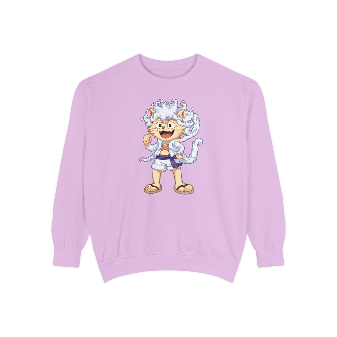 Cute Cat Character Sweatshirt Featuring a Whimsical Feline in a Cheerful Anime Inspired Pose for Fans of Unique Graphics Animal Lover Apparel Fun Fashion Casual Wear