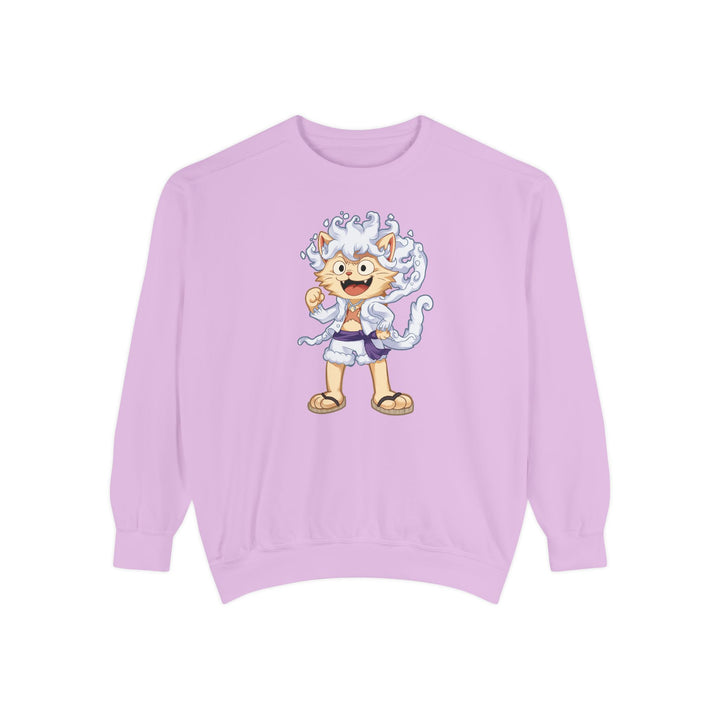 Cute Cat Character Sweatshirt Featuring a Whimsical Feline in a Cheerful Anime Inspired Pose for Fans of Unique Graphics Animal Lover Apparel Fun Fashion Casual Wear