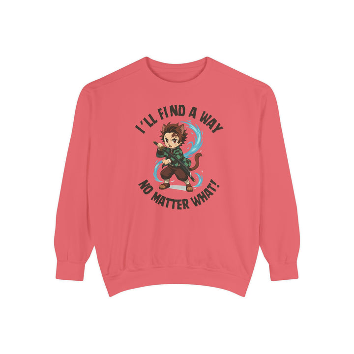 Motivational Unisex Sweatshirt with an Anime-Inspired Cat Demon Slayer and the Slogan "I'll Find a Way No Matter What Inspirational Gift Cozy Fashion Everyday Wear Unique Statement Piece