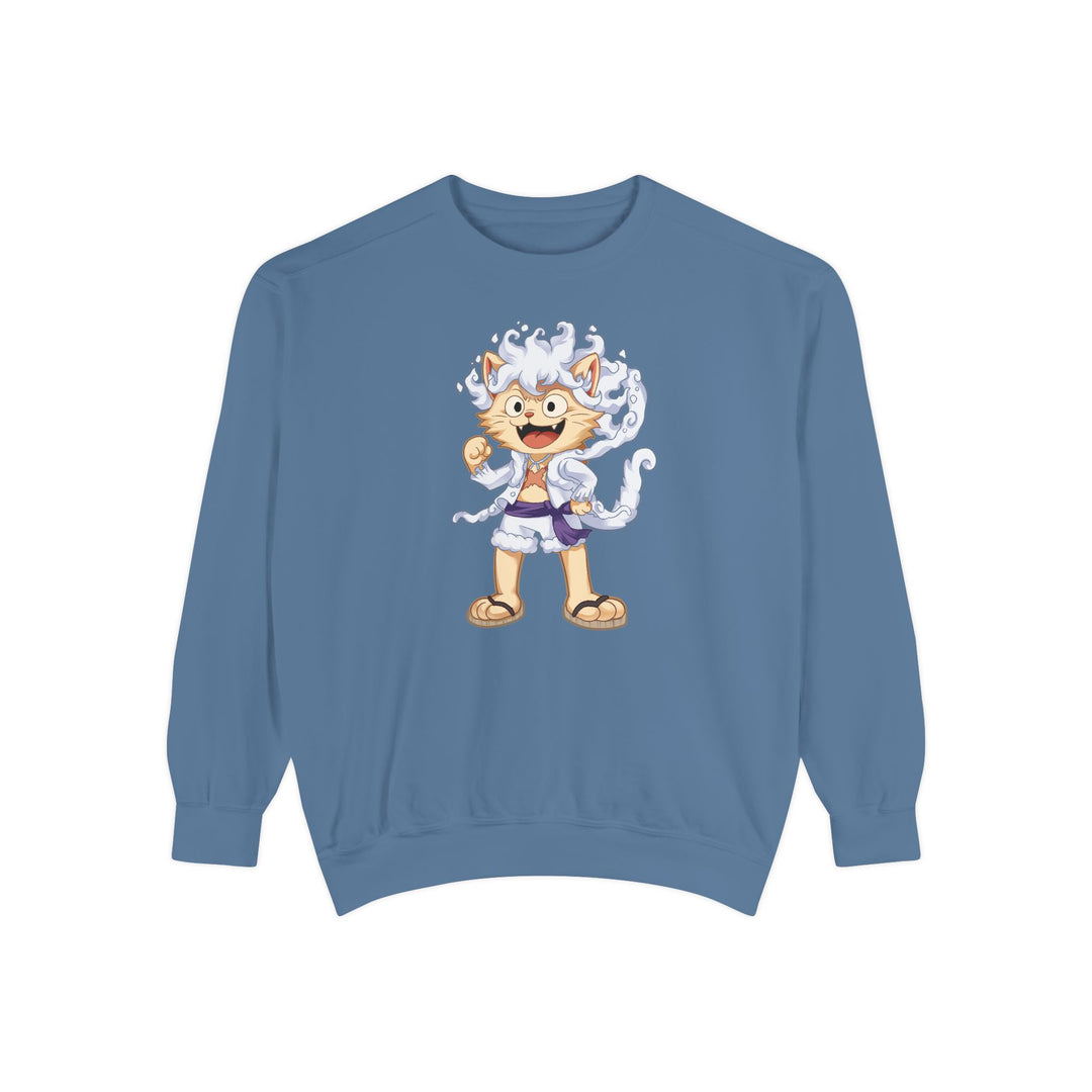 Cute Cat Character Sweatshirt Featuring a Whimsical Feline in a Cheerful Anime Inspired Pose for Fans of Unique Graphics Animal Lover Apparel Fun Fashion Casual Wear