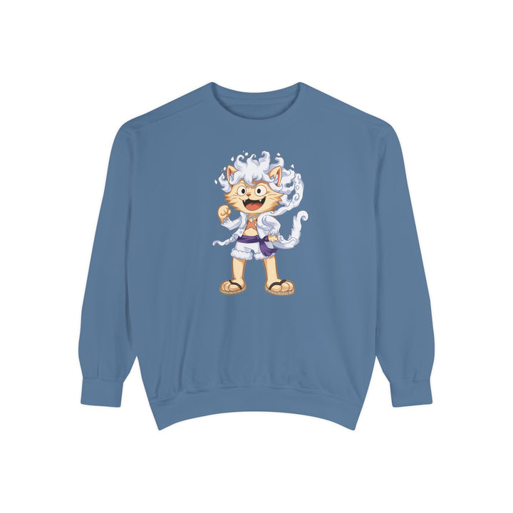 Cute Cat Character Sweatshirt Featuring a Whimsical Feline in a Cheerful Anime Inspired Pose for Fans of Unique Graphics Animal Lover Apparel Fun Fashion Casual Wear