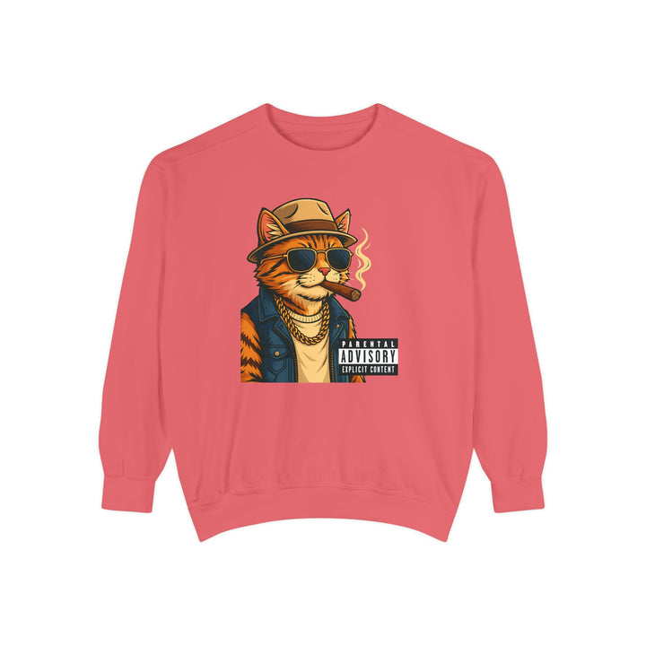 Cool Cat Vintage Sweatshirt with a Black Cat Eating Ramen in a Japanese Ukiyo-e Woodblock Art Style