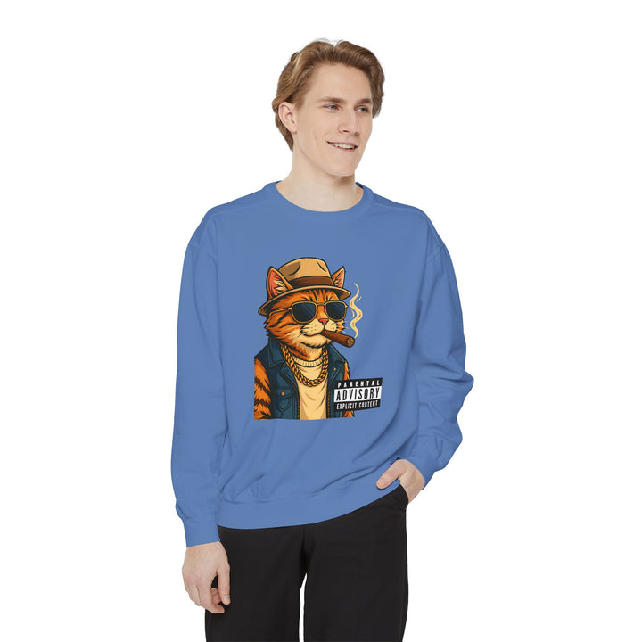 Cool Cat Vintage Sweatshirt with a Black Cat Eating Ramen in a Japanese Ukiyo-e Woodblock Art Style