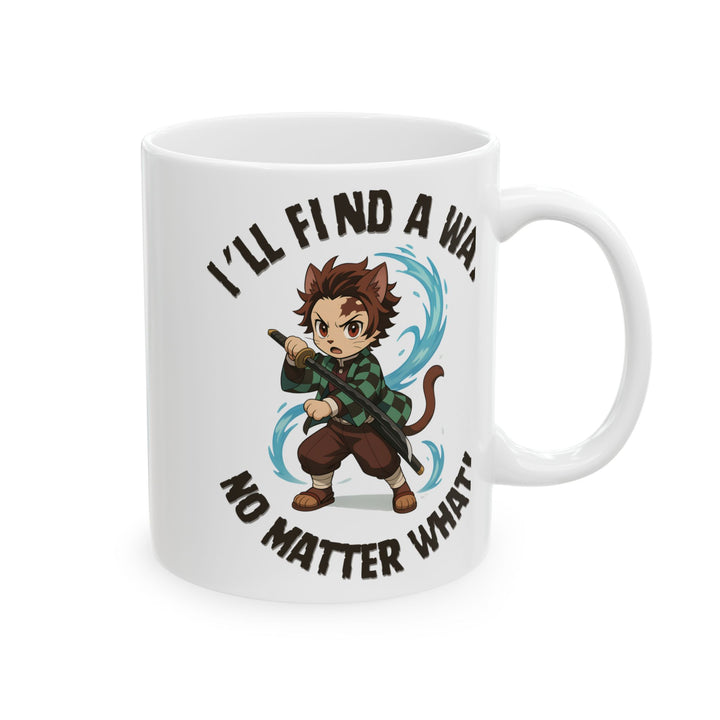 Motivational Ceramic Mug with an Anime-Inspired Cat Demon Slayer and the Slogan I'll Find a Way No Matter What Cute Coffee Mug Inspirational Drinkware Gift for Students Funny Character Mug