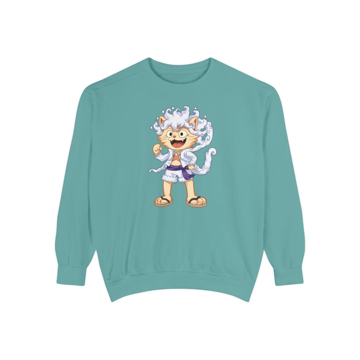 Cute Cat Character Sweatshirt Featuring a Whimsical Feline in a Cheerful Anime Inspired Pose for Fans of Unique Graphics Animal Lover Apparel Fun Fashion Casual Wear