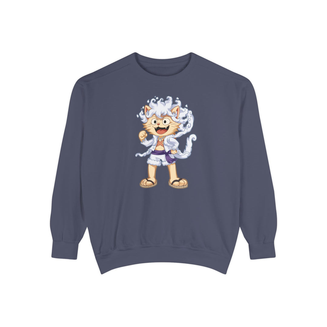 Cute Cat Character Sweatshirt Featuring a Whimsical Feline in a Cheerful Anime Inspired Pose for Fans of Unique Graphics Animal Lover Apparel Fun Fashion Casual Wear