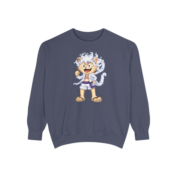 Cute Cat Character Sweatshirt Featuring a Whimsical Feline in a Cheerful Anime Inspired Pose for Fans of Unique Graphics Animal Lover Apparel Fun Fashion Casual Wear