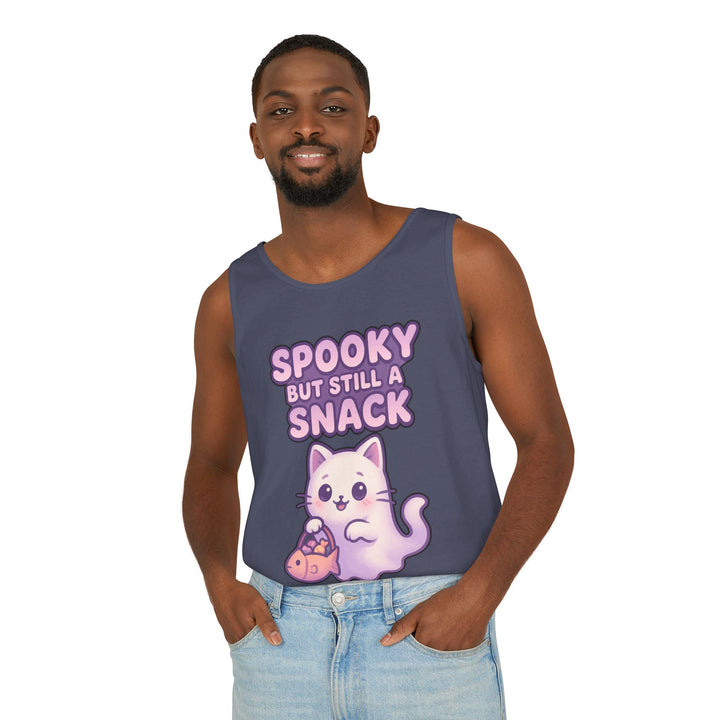Spooky Snack Unisex Tank Top, Cute Cat Shirt, Halloween Apparel, Casual Wear, Gift for Cat Lovers, Summer Style