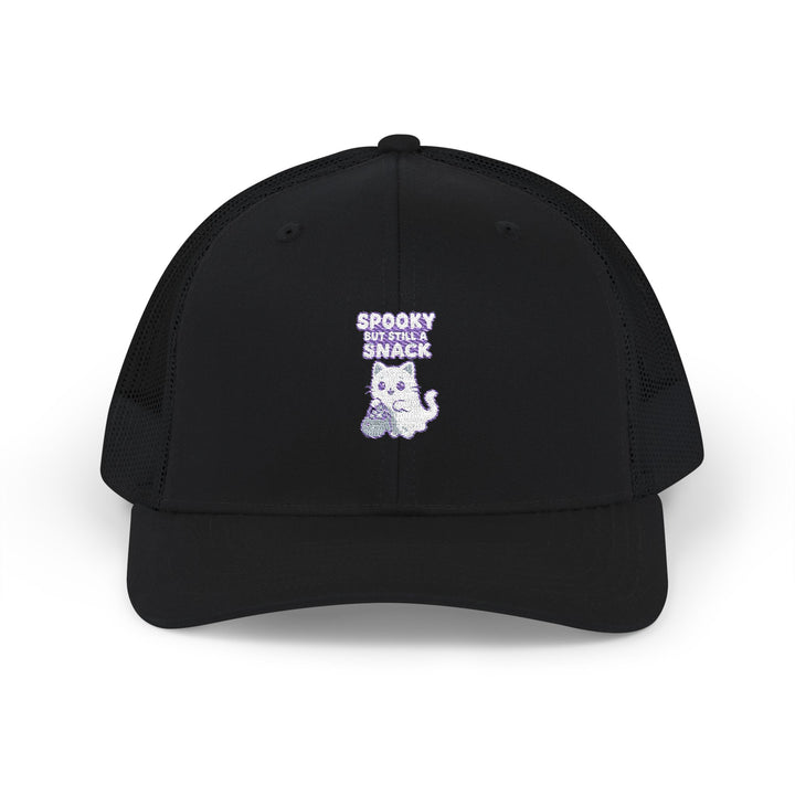 Spooky Snack Snapback Trucker Cap | Funny Hat for Halloween, Cool Gift for Pet Lovers, Embroidered Cap, Casual Summer Accessory, Outdoor Cap
