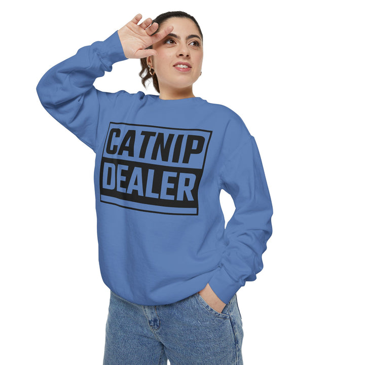 Catnip Dealer Sweatshirt Featuring a Bold and Humorous Black and White Typographic Design for Cat Lovers and Pet Owners Perfect Gift for Cat Parents Unisex Sweater for Every Season