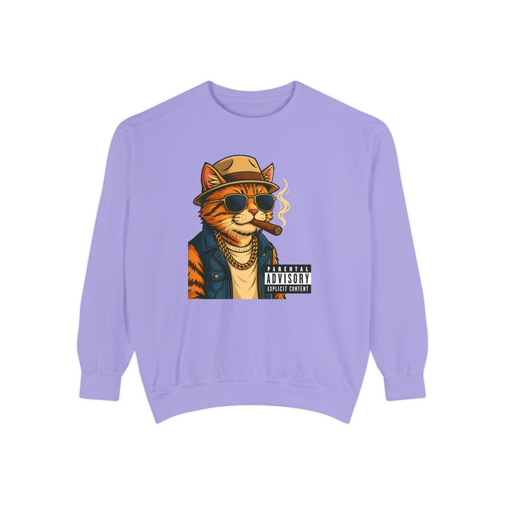 Cool Cat Vintage Sweatshirt with a Black Cat Eating Ramen in a Japanese Ukiyo-e Woodblock Art Style