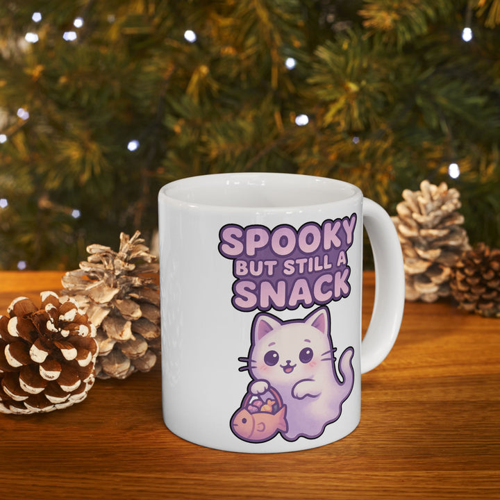 Spooky Snack Ceramic Mug - Perfect for Halloween, Coffee Lovers, Cute Gift, 11oz/15oz Mugs, Cat Lovers