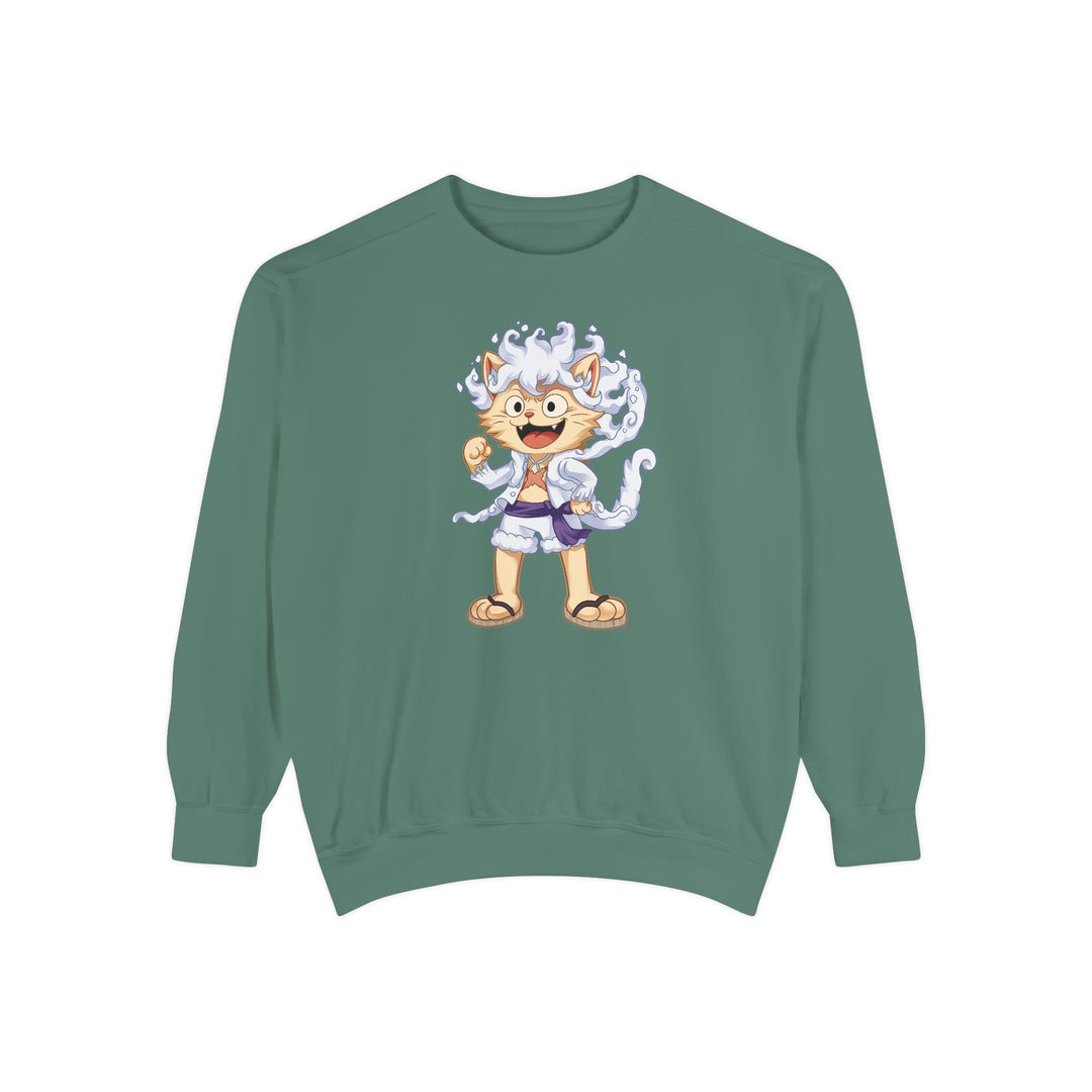 Cute Cat Character Sweatshirt Featuring a Whimsical Feline in a Cheerful Anime Inspired Pose for Fans of Unique Graphics Animal Lover Apparel Fun Fashion Casual Wear