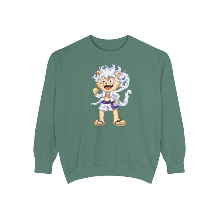 Cute Cat Character Sweatshirt Featuring a Whimsical Feline in a Cheerful Anime Inspired Pose for Fans of Unique Graphics Animal Lover Apparel Fun Fashion Casual Wear