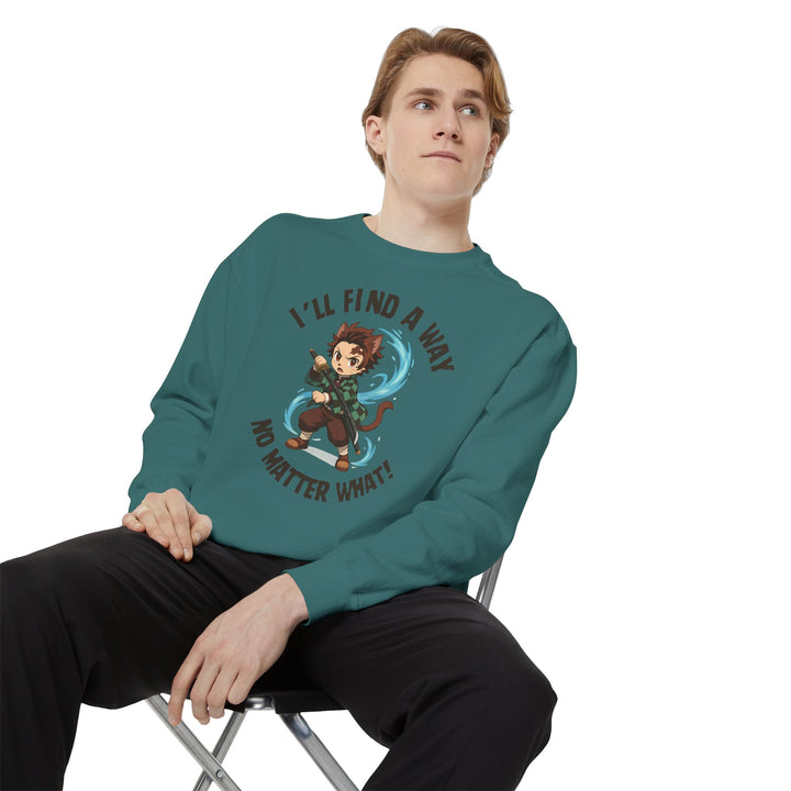 Motivational Unisex Sweatshirt with an Anime-Inspired Cat Demon Slayer and the Slogan "I'll Find a Way No Matter What Inspirational Gift Cozy Fashion Everyday Wear Unique Statement Piece