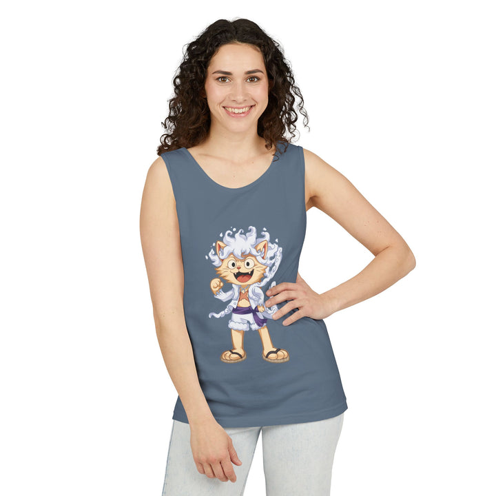 Whimsical Cat Tank Top, Unisex Funny Summer Shirt, Lightweight Graphic Top, Gift for Cat Lovers, Perfect for Beach Days, Casual Comfort Wear