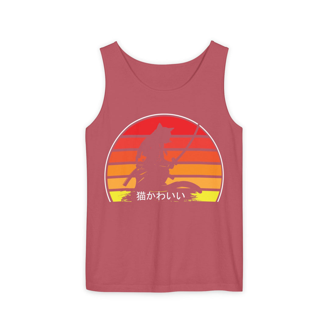 Sunset Cat Tank Top, Unisex Summer Top, Beachwear, Casual Workout Shirt, Gift for Cat Lovers
