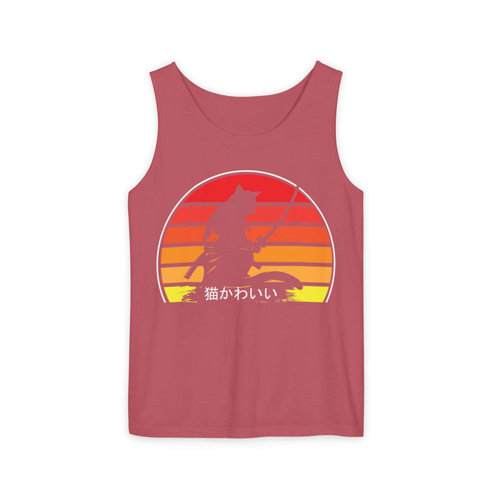 Sunset Cat Tank Top, Unisex Summer Top, Beachwear, Casual Workout Shirt, Gift for Cat Lovers