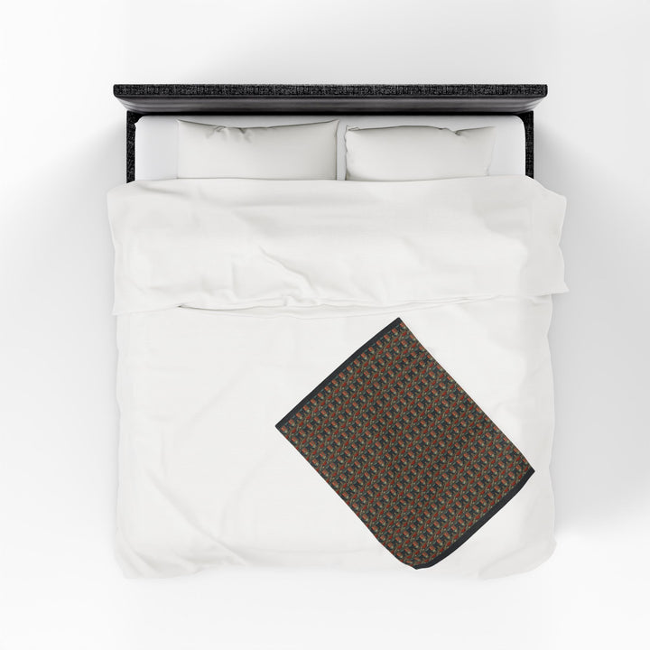Velveteen Plush Blanket Featuring a Repeating Pattern of a Black Cat Eating Ramen in Ukiyo-e Style