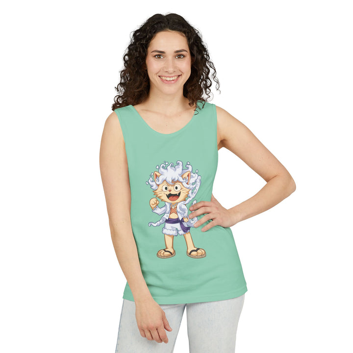 Whimsical Cat Tank Top, Unisex Funny Summer Shirt, Lightweight Graphic Top, Gift for Cat Lovers, Perfect for Beach Days, Casual Comfort Wear
