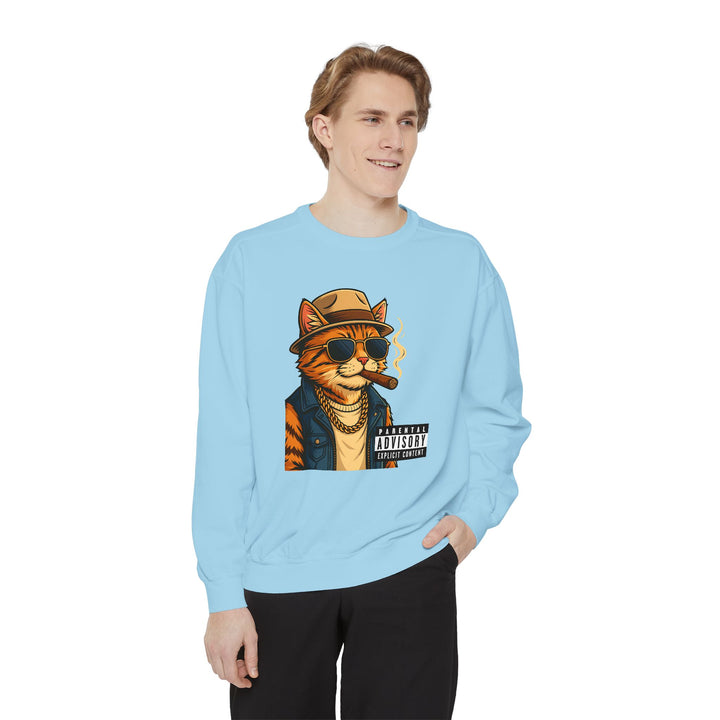 Cool Cat Vintage Sweatshirt with a Black Cat Eating Ramen in a Japanese Ukiyo-e Woodblock Art Style