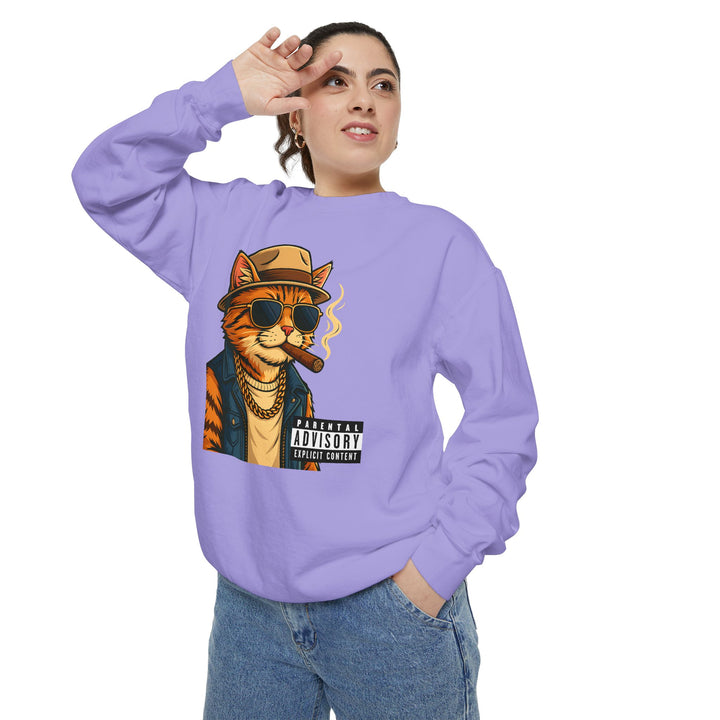 Cool Cat Vintage Sweatshirt with a Black Cat Eating Ramen in a Japanese Ukiyo-e Woodblock Art Style