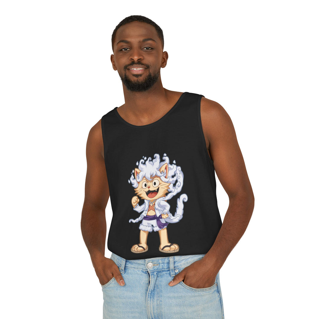 Whimsical Cat Tank Top, Unisex Funny Summer Shirt, Lightweight Graphic Top, Gift for Cat Lovers, Perfect for Beach Days, Casual Comfort Wear