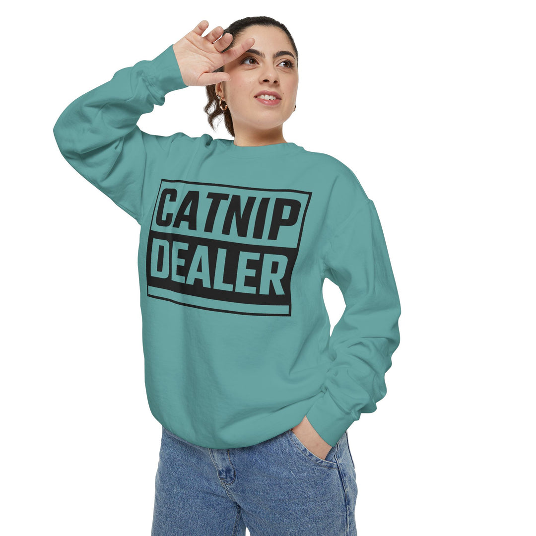 Catnip Dealer Sweatshirt Featuring a Bold and Humorous Black and White Typographic Design for Cat Lovers and Pet Owners Perfect Gift for Cat Parents Unisex Sweater for Every Season