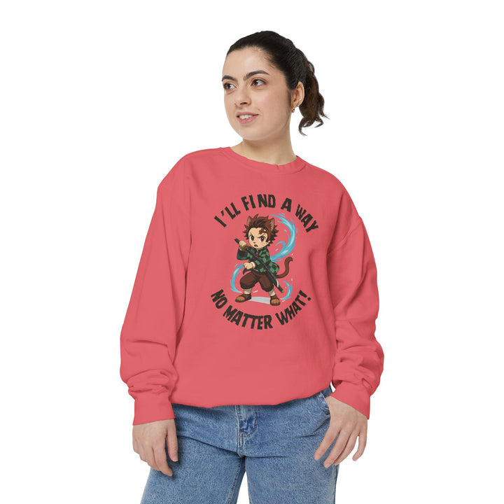 Motivational Unisex Sweatshirt with an Anime-Inspired Cat Demon Slayer and the Slogan "I'll Find a Way No Matter What Inspirational Gift Cozy Fashion Everyday Wear Unique Statement Piece