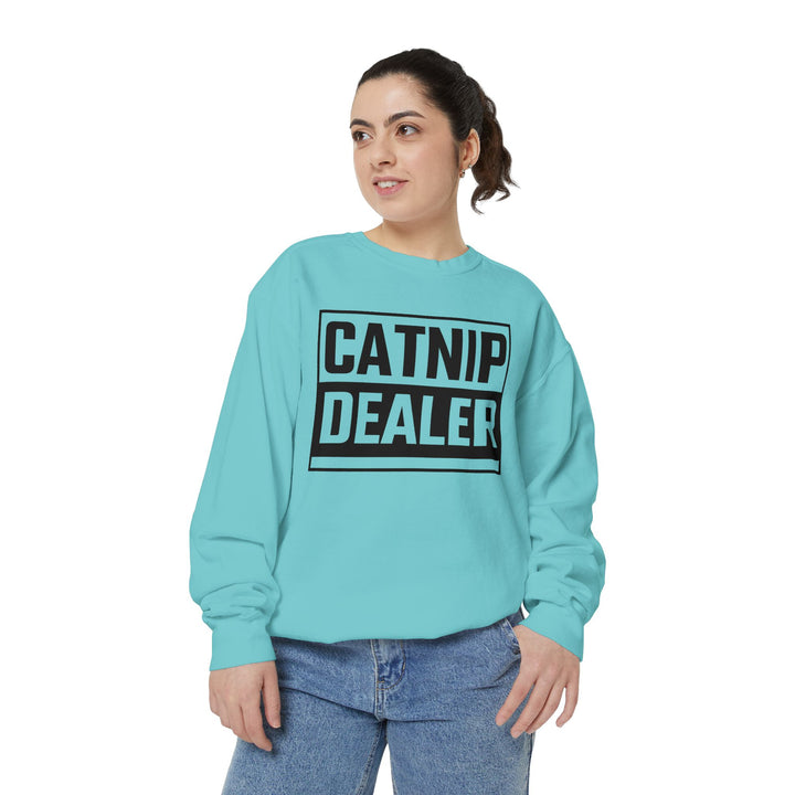 Catnip Dealer Sweatshirt Featuring a Bold and Humorous Black and White Typographic Design for Cat Lovers and Pet Owners Perfect Gift for Cat Parents Unisex Sweater for Every Season