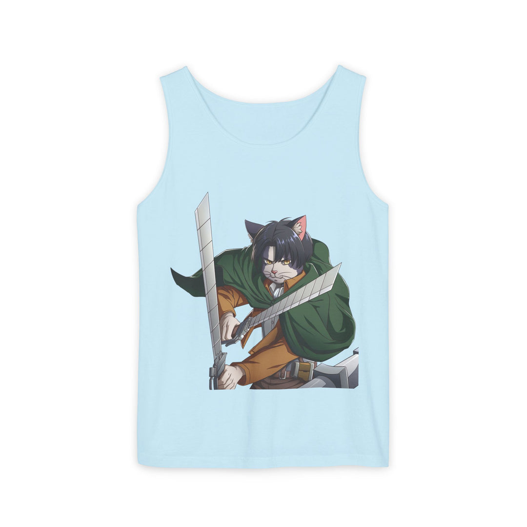 Anime Cat Warrior Tank Top, Unisex Graphic Tee, Cute Anime Apparel, Summer Fashion, Gift for Anime Fans