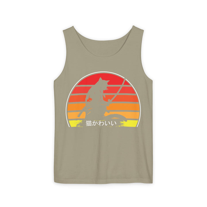 Sunset Cat Tank Top, Unisex Summer Top, Beachwear, Casual Workout Shirt, Gift for Cat Lovers
