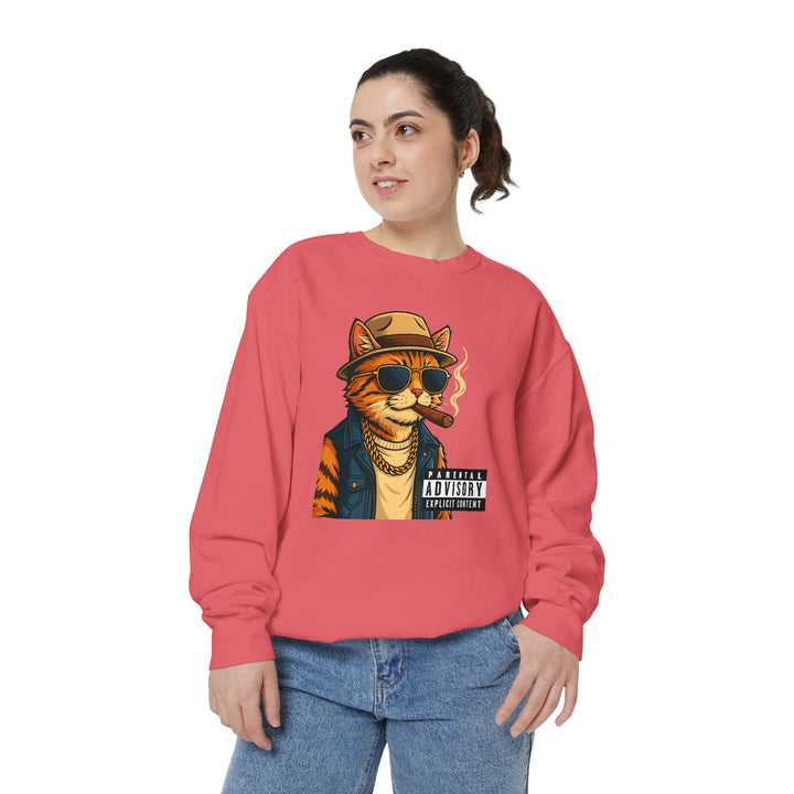 Cool Cat Vintage Sweatshirt with a Black Cat Eating Ramen in a Japanese Ukiyo-e Woodblock Art Style