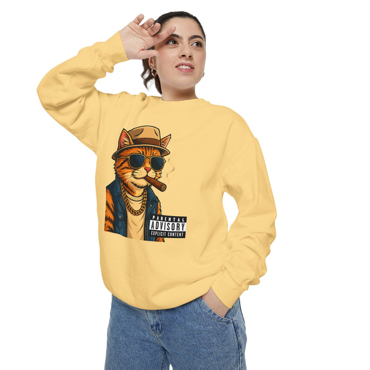 Cool Cat Vintage Sweatshirt with a Black Cat Eating Ramen in a Japanese Ukiyo-e Woodblock Art Style
